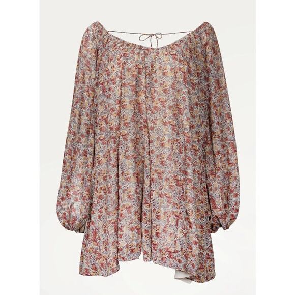 Storia Women's Georgette Boho Ditsy Floral Mini Dress Medium Brown Taupe - Picture 15 of 15